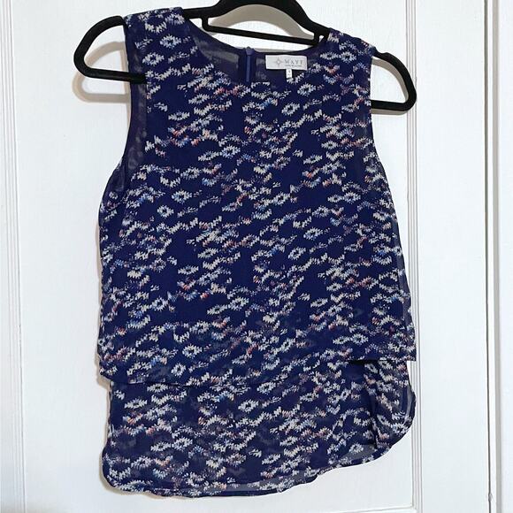 WAYF Women’s Small Blue Sleeveless Blouse High Low Layered Shirt Career - Picture 1 of 5